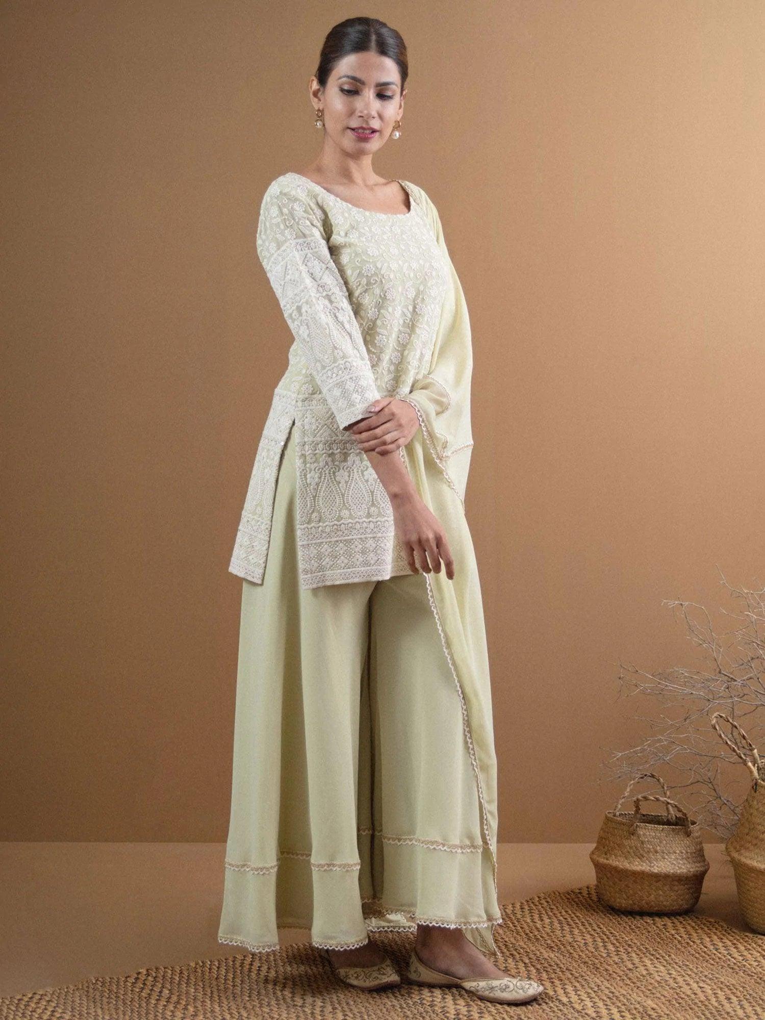 KAYRA Green Embroidered Georgette Suit Set