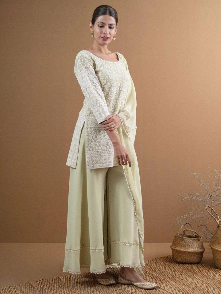 KAYRA Green Embroidered Georgette Suit Set - ShopLibas