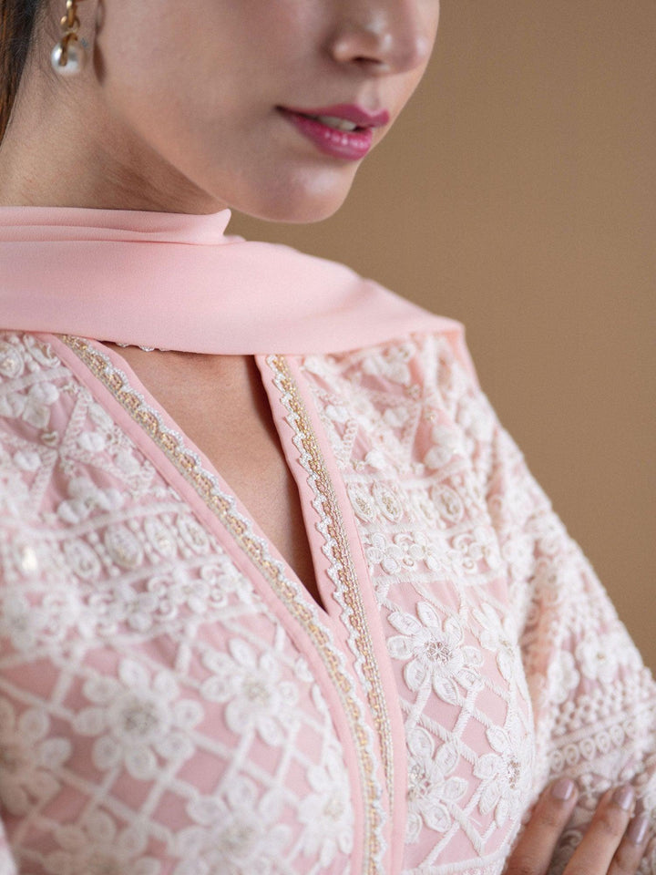 KASHVI Pink Embroidered Georgette Suit Set - ShopLibas