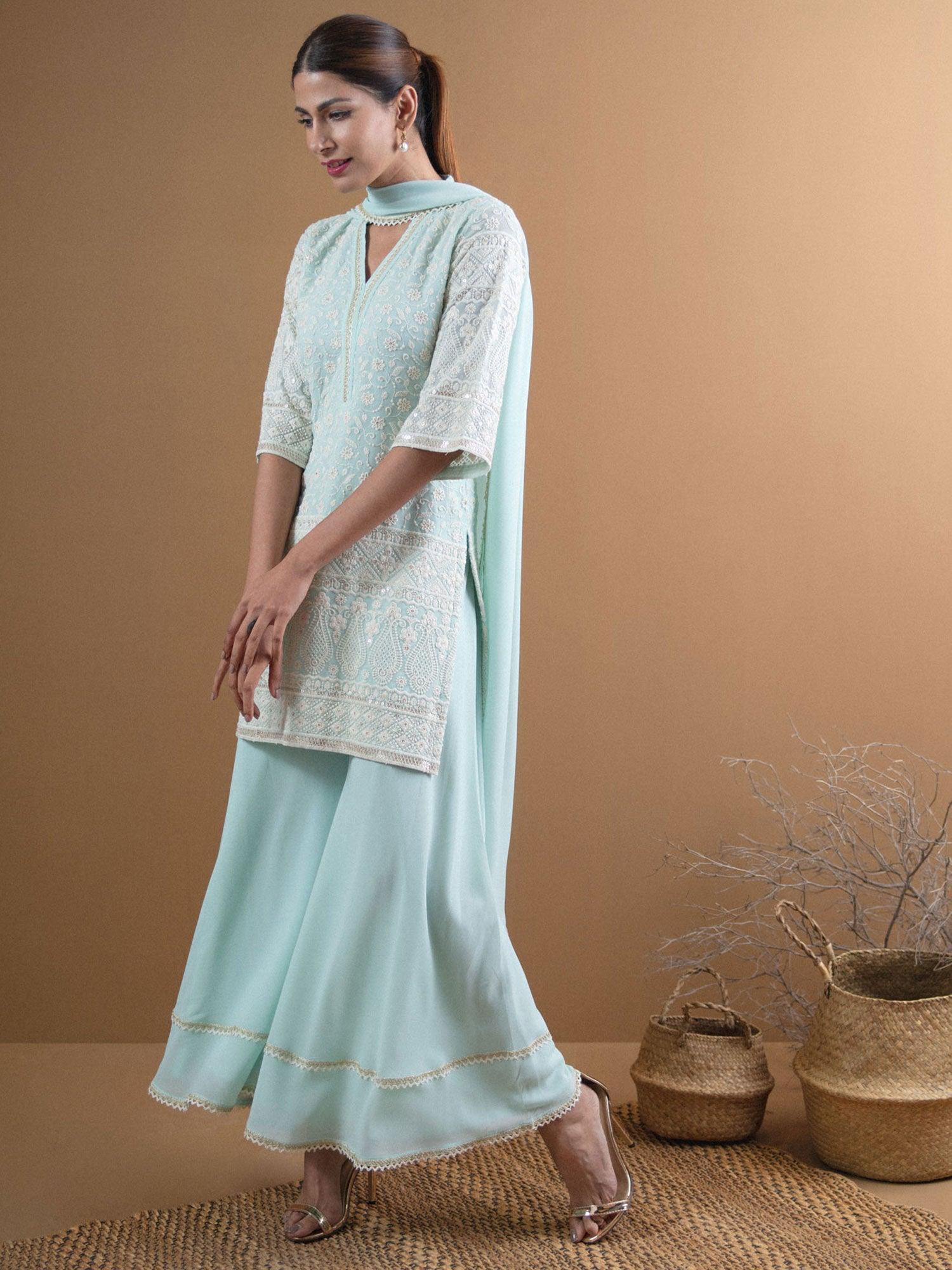 KASHVI Blue Embroidered Georgette Suit Set