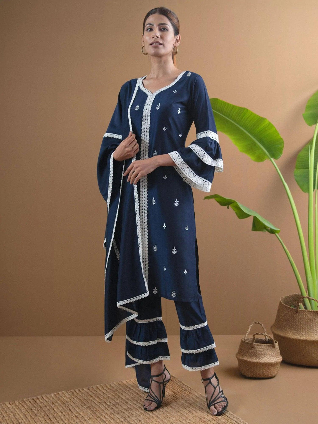 Blue Embroidered Shantoon Suit Set - ShopLibas