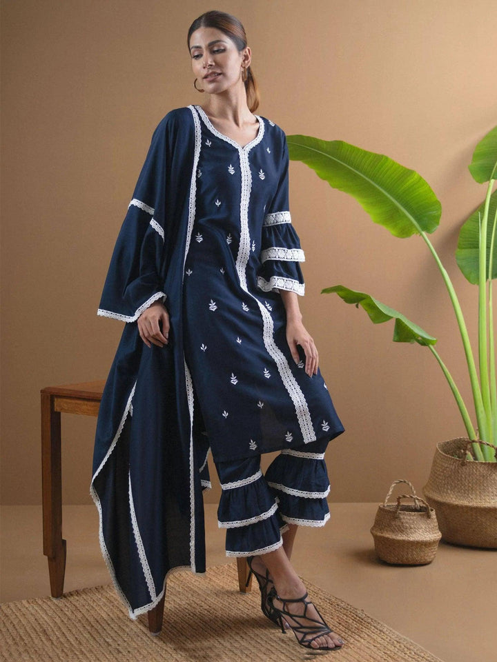 Blue Embroidered Shantoon Suit Set - ShopLibas