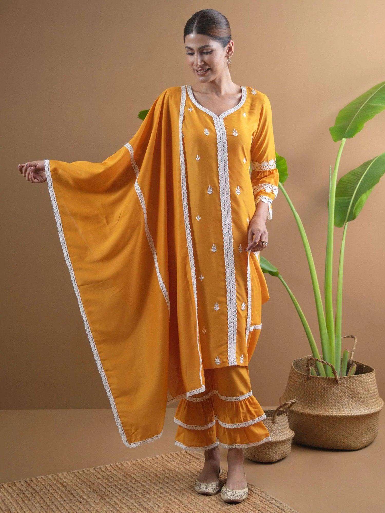 Yellow Embroidered Shantoon Suit Set