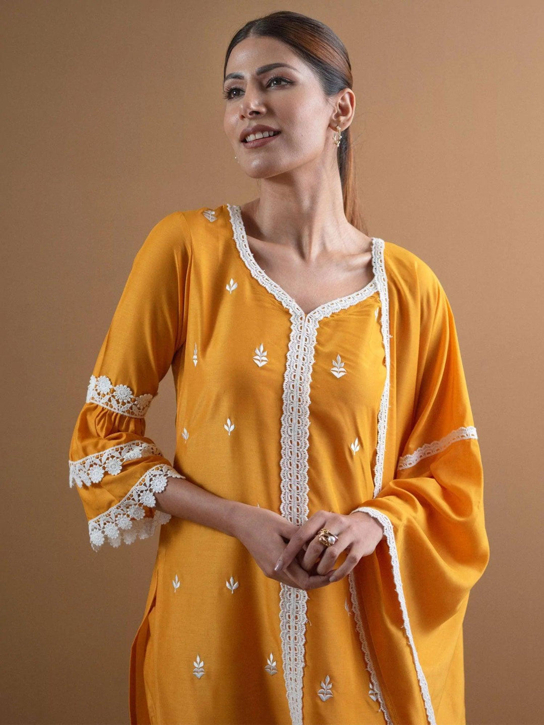 Yellow Embroidered Shantoon Suit Set - ShopLibas