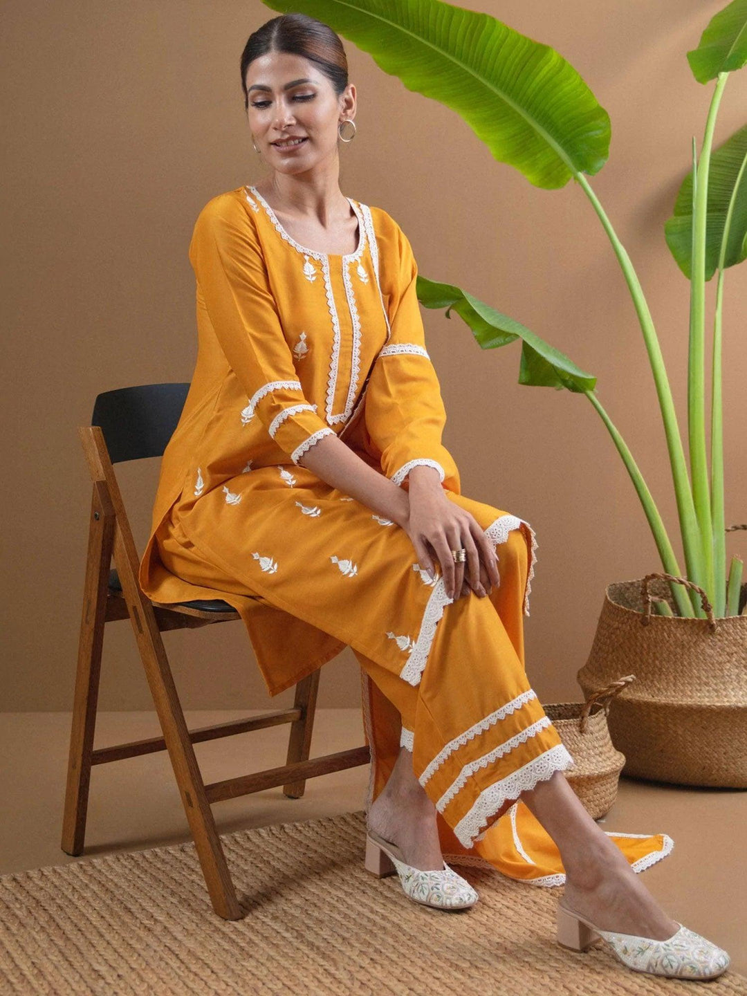 Yellow Embroidered Shantoon Suit Set - ShopLibas