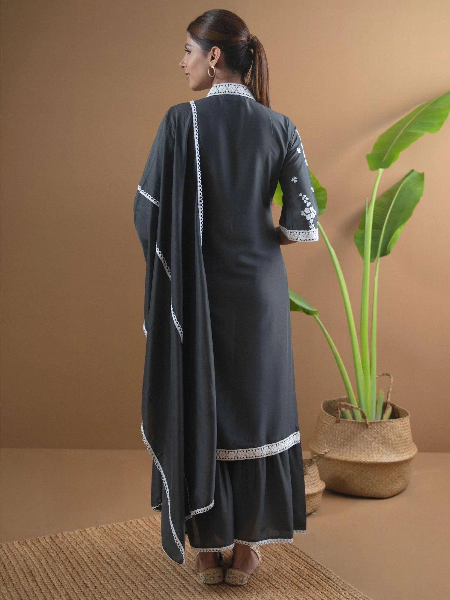 Grey Embroidered Shantoon Suit Set