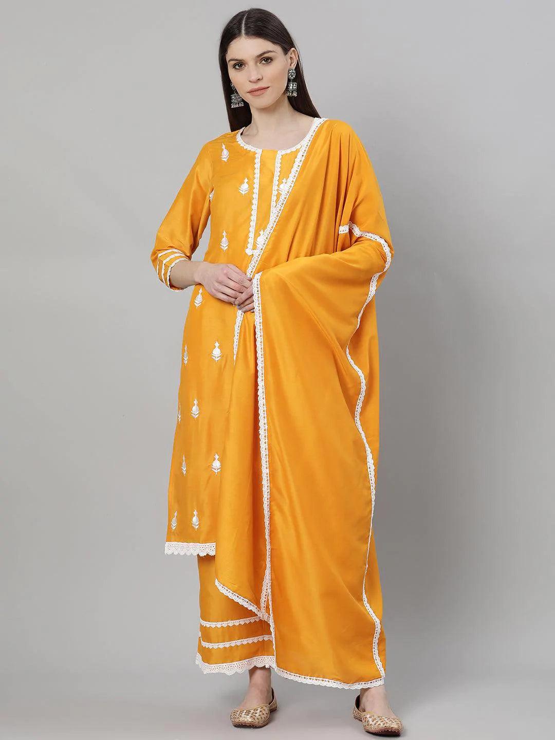 Yellow Embroidered Shantoon Suit Set