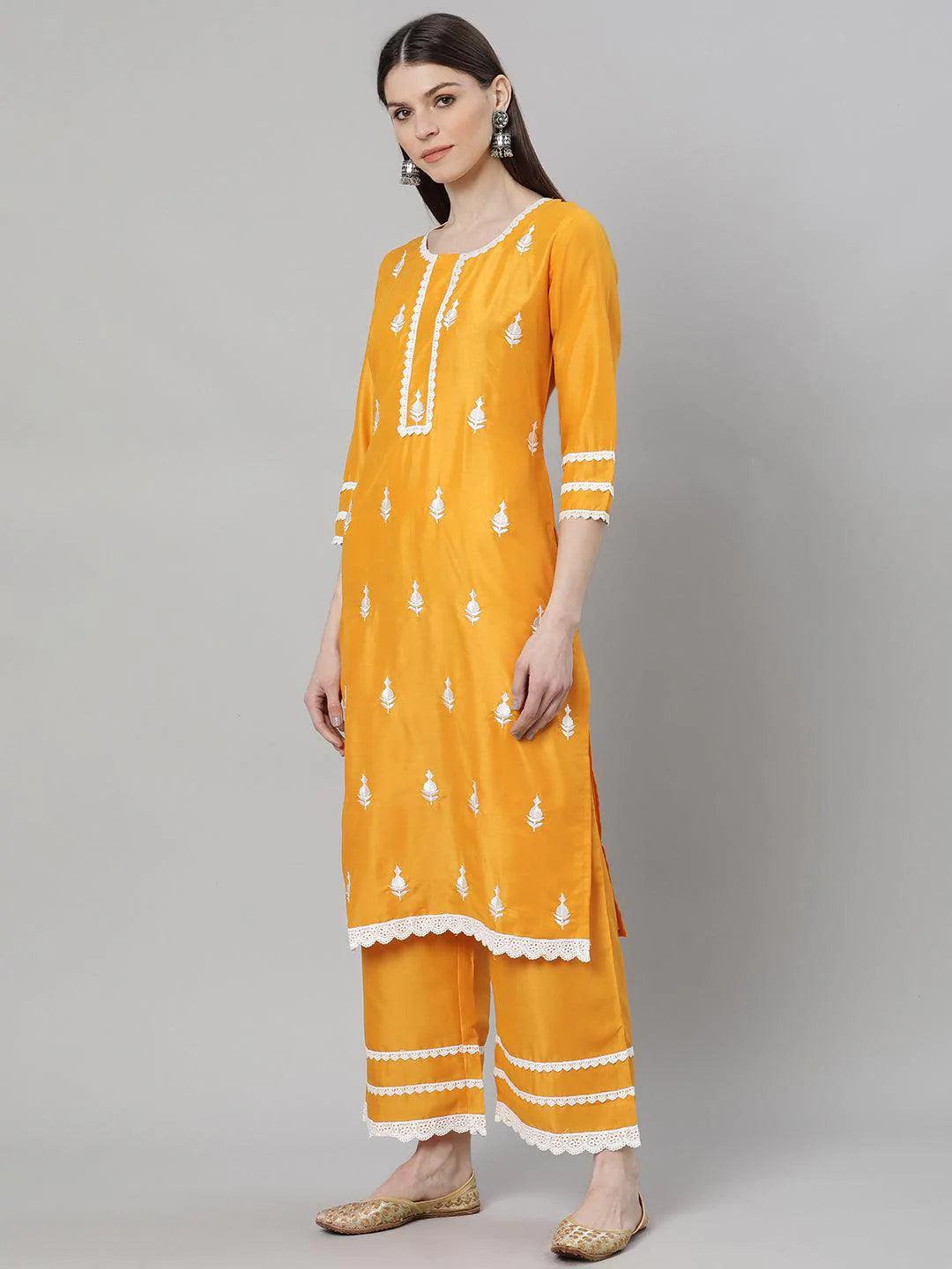 Yellow Embroidered Shantoon Suit Set