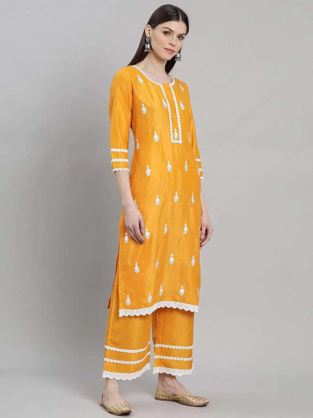 Yellow Embroidered Shantoon Suit Set