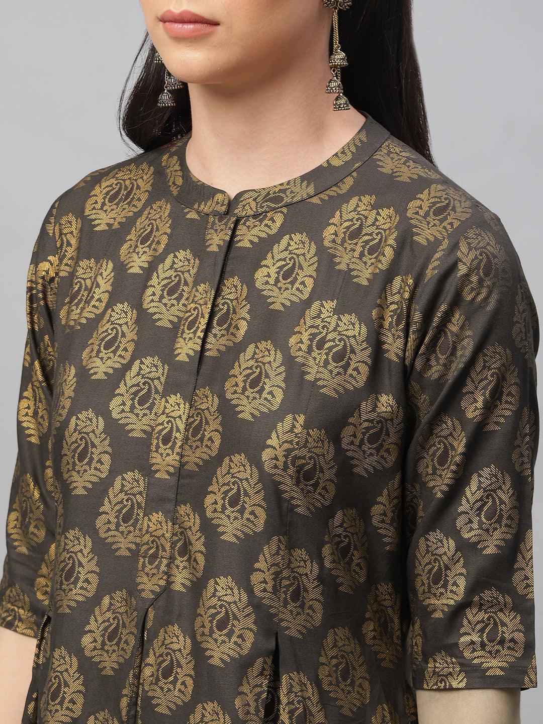 Grey Printed Cotton Kurta Set - ShopLibas