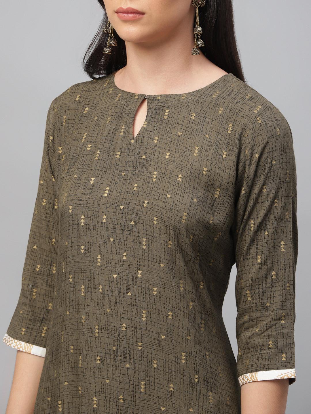 Olive Green Printed Rayon Suit Set - ShopLibas