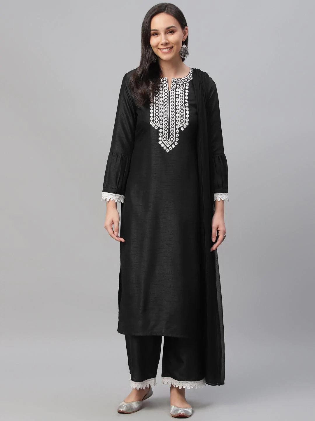 Black Embroidered Shantoon Suit Set