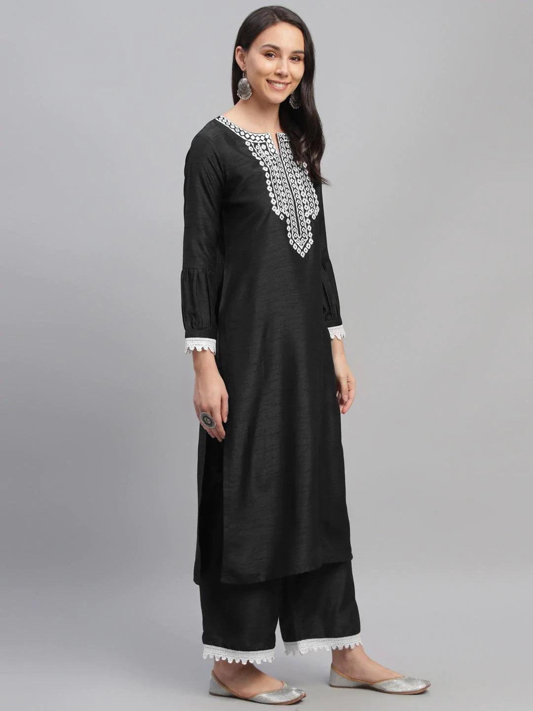 Black Embroidered Shantoon Suit Set