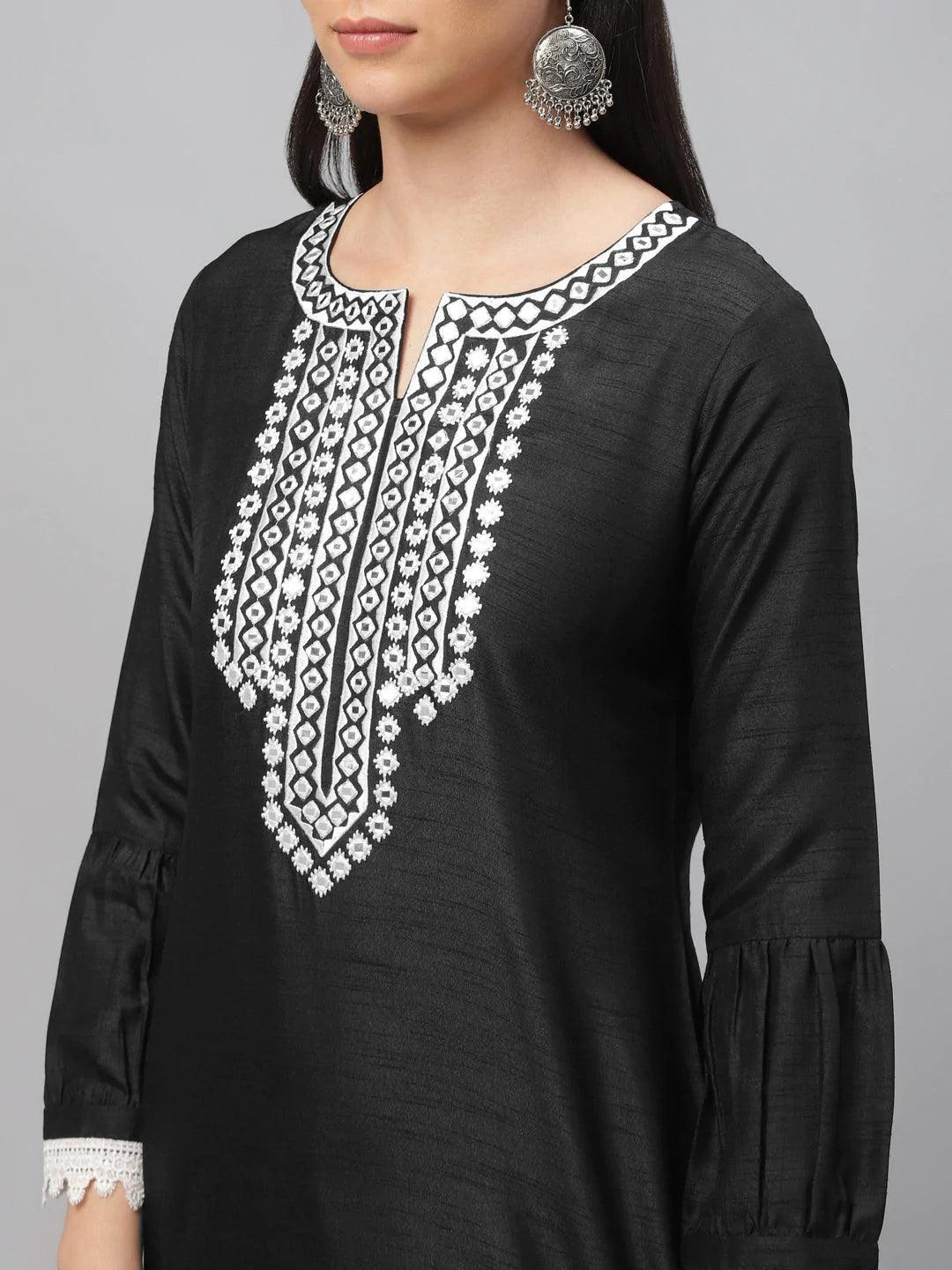 Black Embroidered Shantoon Suit Set