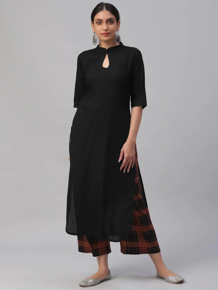 Black Solid Rayon Kurta Set - ShopLibas