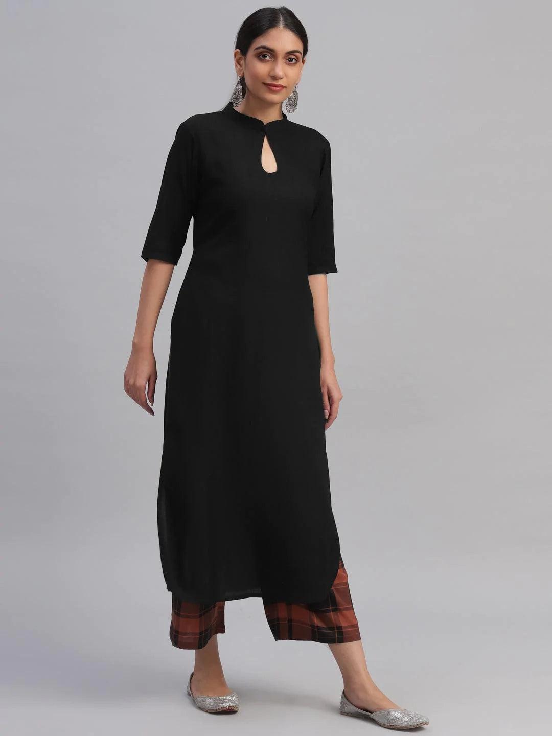 Black Solid Rayon Kurta Set