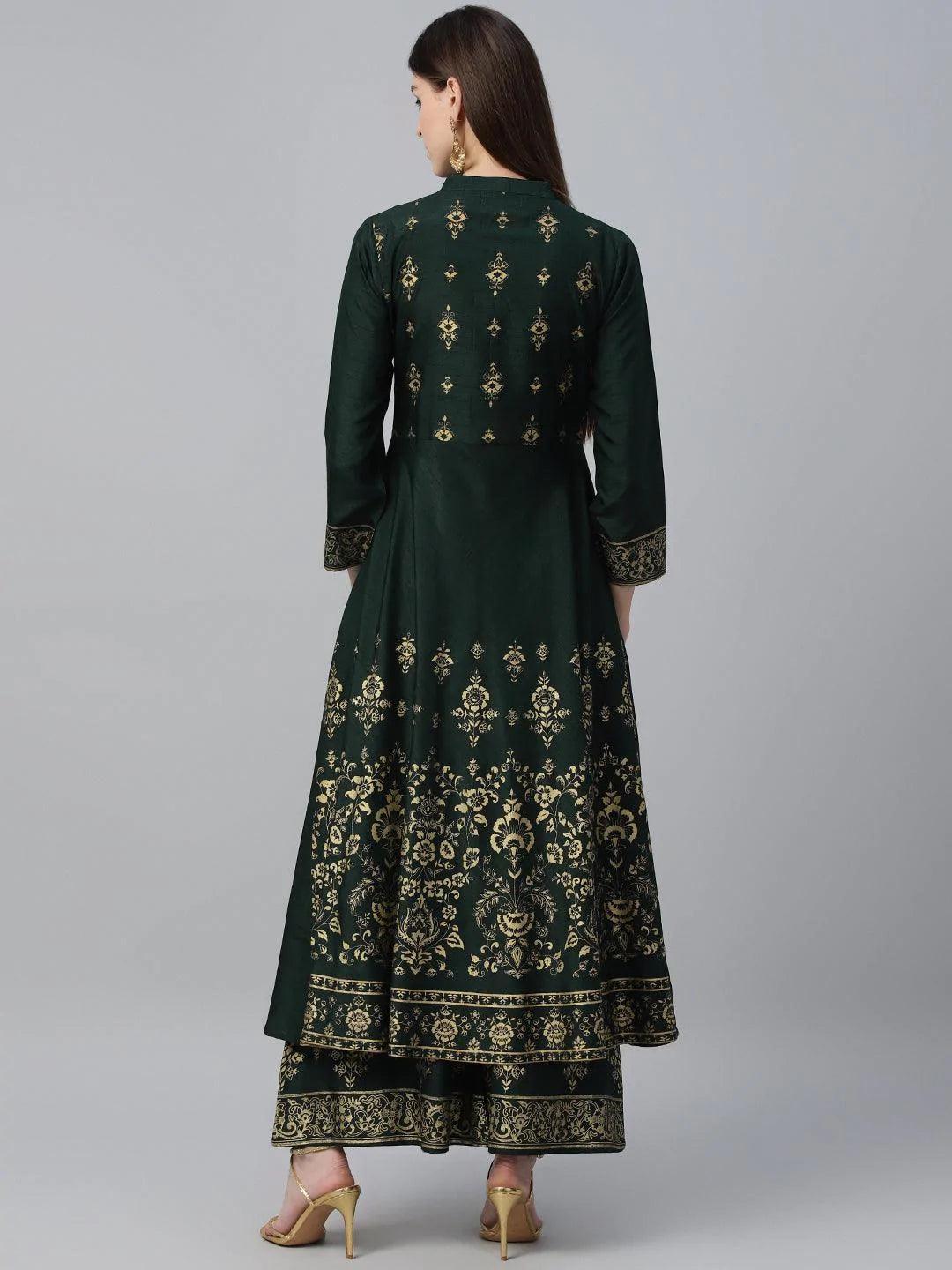 Green Printed Polyester Kurta Set