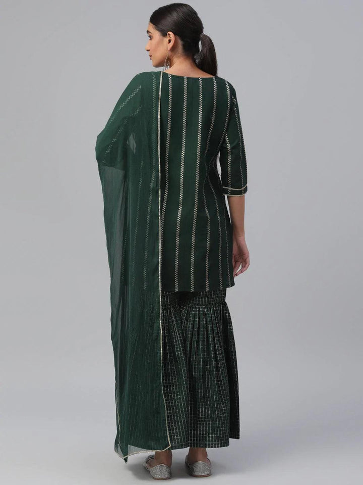 Green Striped Polyester Suit Set - ShopLibas