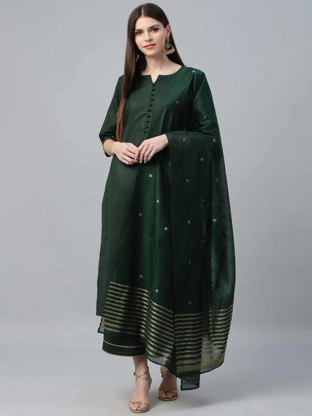 Green Solid Cotton Suit Set