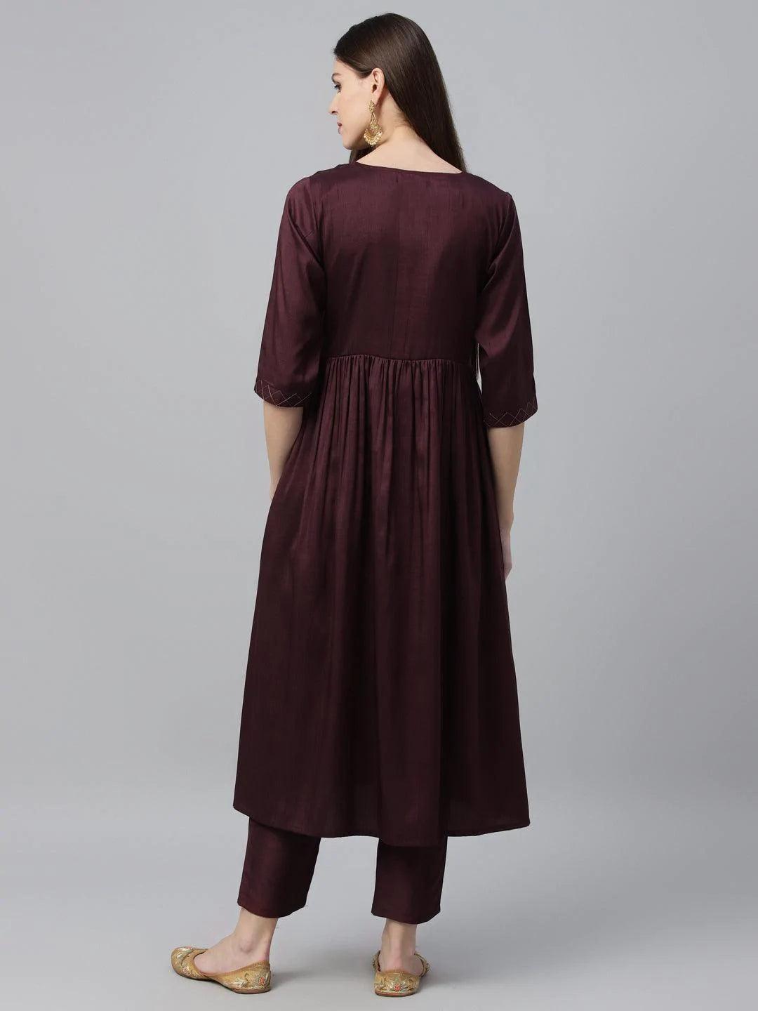 Maroon Solid Polyester Kurta Set - ShopLibas