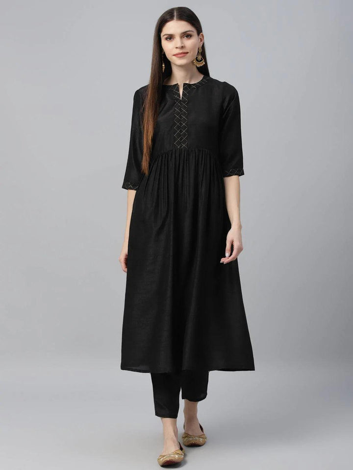 Black Solid Polyester Kurta Set - ShopLibas