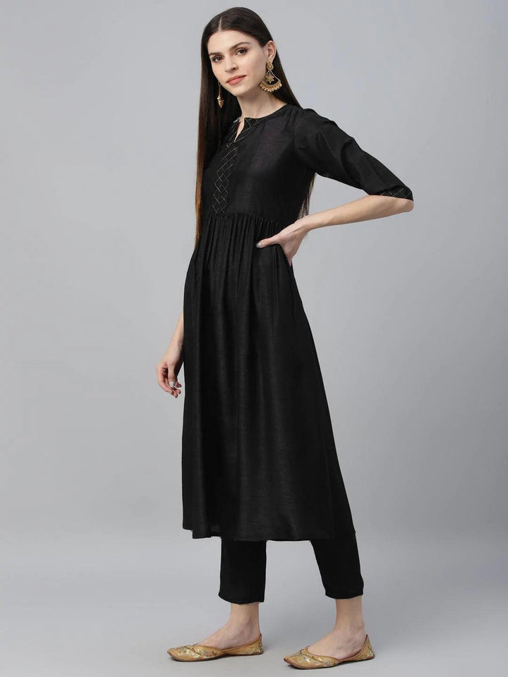 Black Solid Polyester Kurta Set - ShopLibas