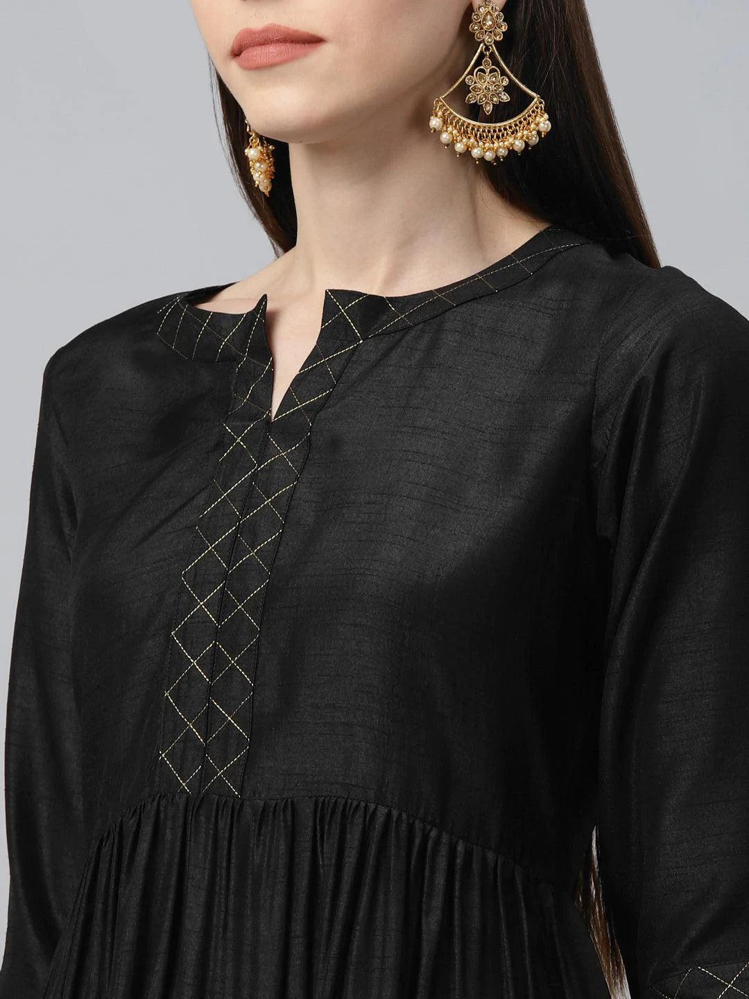 Black Solid Polyester Kurta Set - ShopLibas