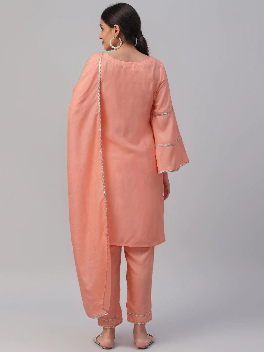 Peach Solid Polyester Suit Set