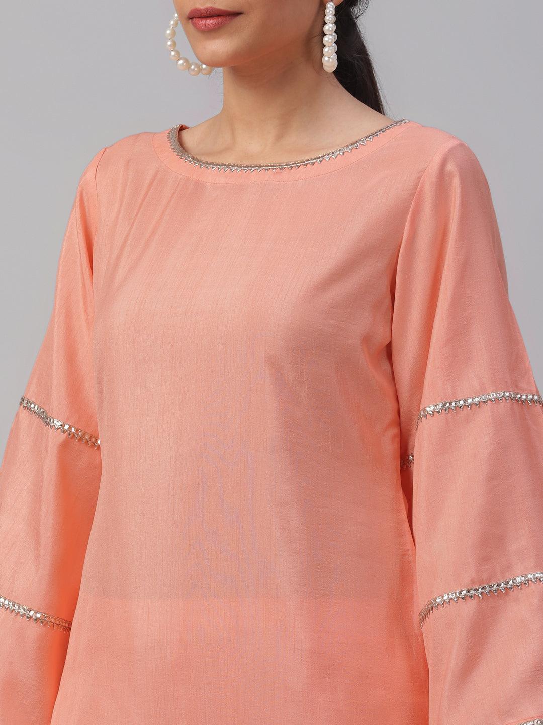 Peach Solid Polyester Suit Set