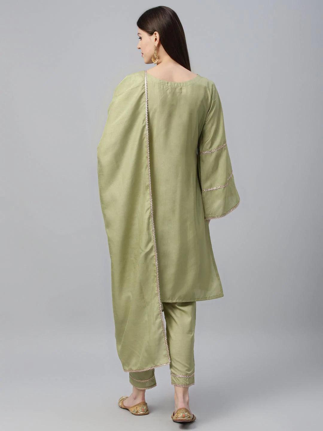 Green Solid Polyester Suit Set