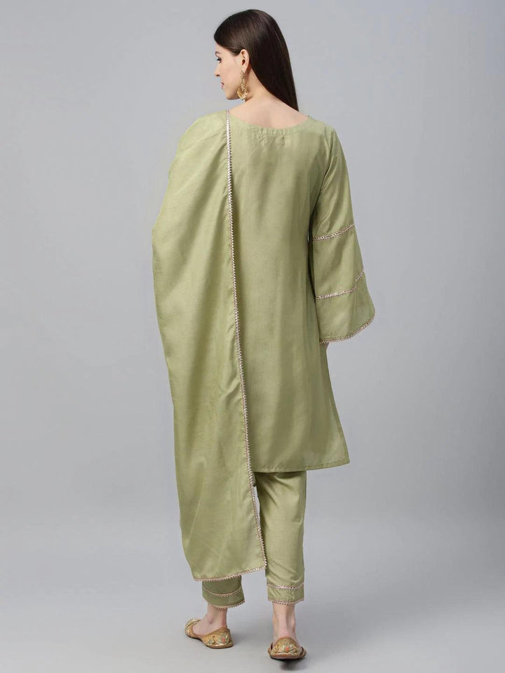 Green Solid Polyester Suit Set - ShopLibas