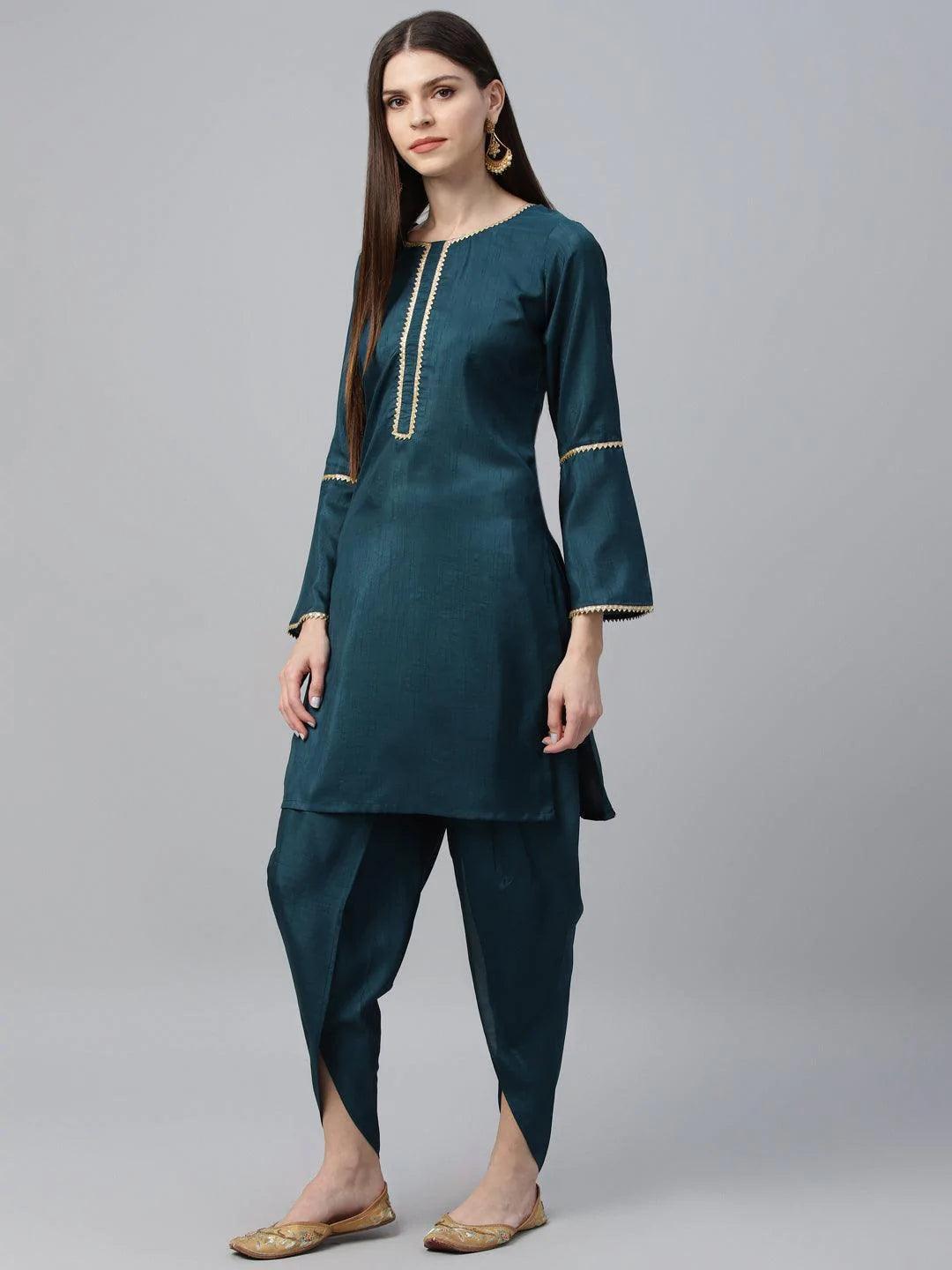 Blue Solid Polyester Suit Set - ShopLibas