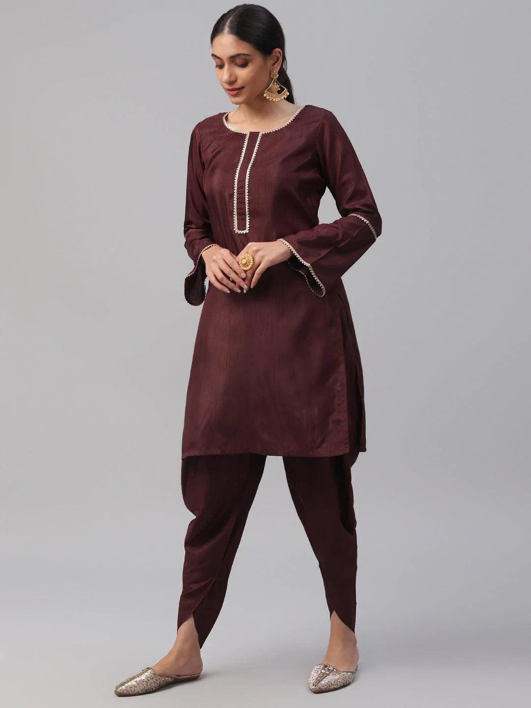 Maroon Solid Polyester Suit Set