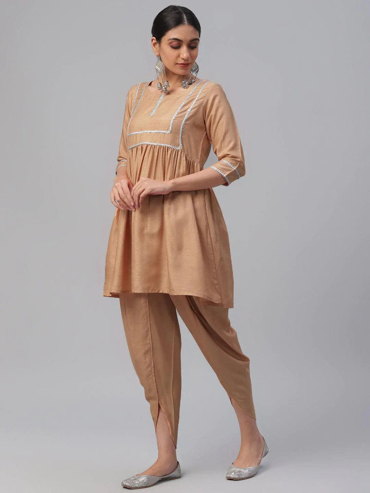 Beige Solid Polyester Suit Set - ShopLibas