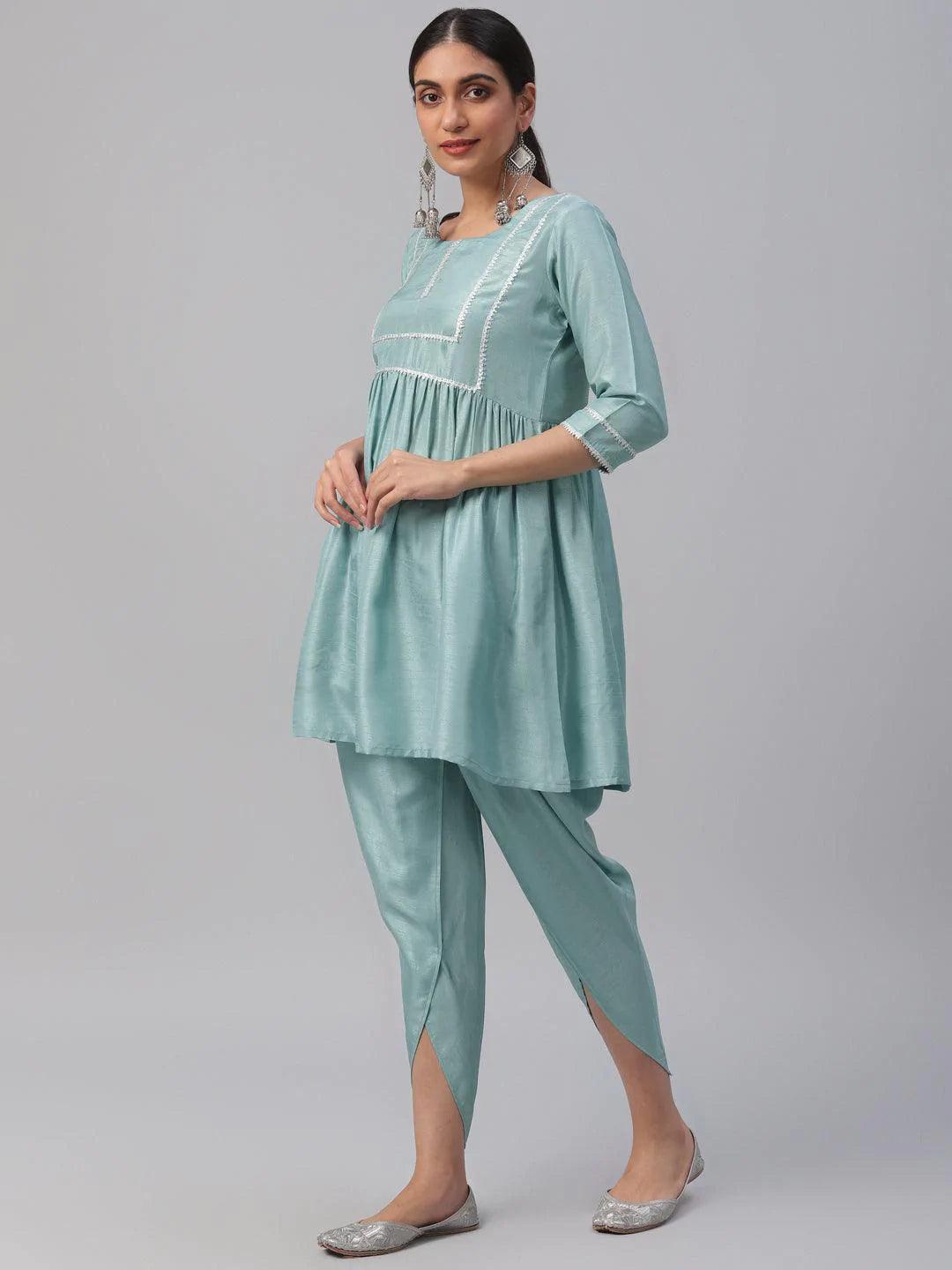 Blue Solid Polyester Suit Set - ShopLibas