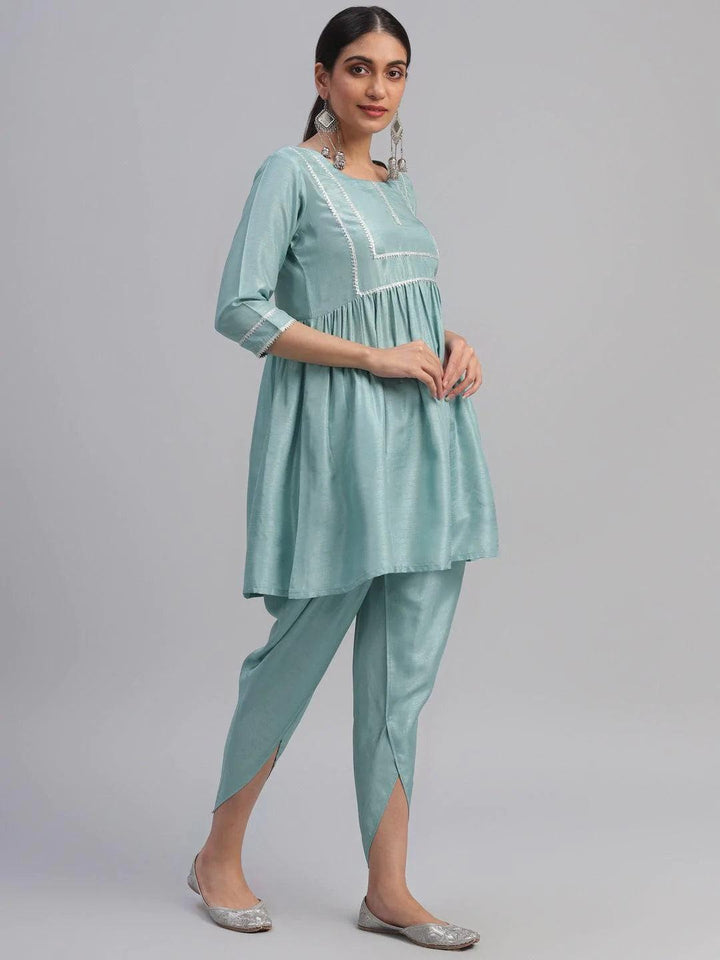 Blue Solid Polyester Suit Set - ShopLibas