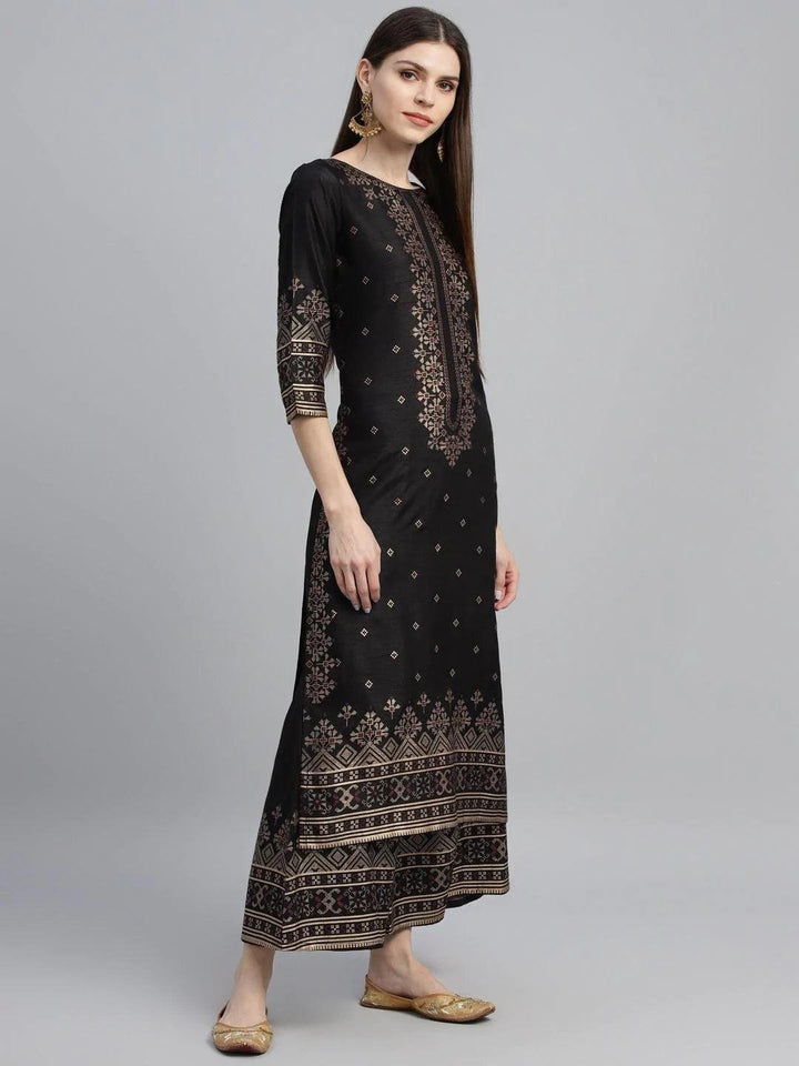 Black Printed Polyester Kurta Set - ShopLibas