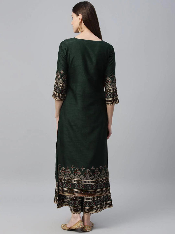 Green Printed Polyester Kurta Set - ShopLibas