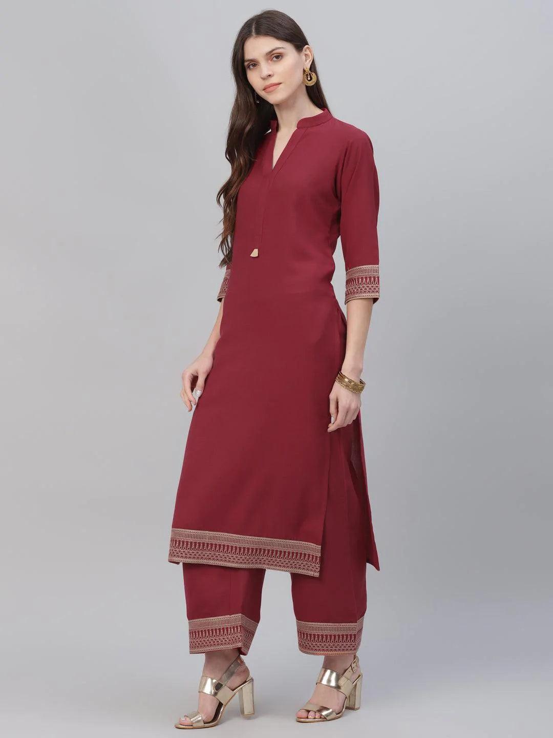 Maroon Solid Rayon Kurta Set