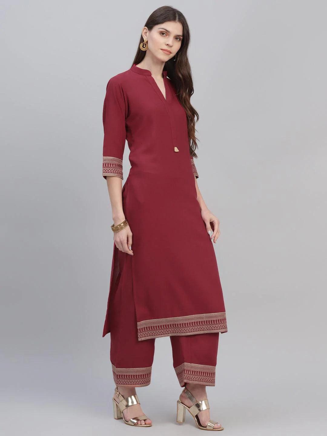 Maroon Solid Rayon Kurta Set