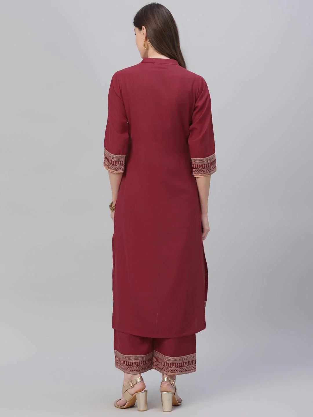 Maroon Solid Rayon Kurta Set