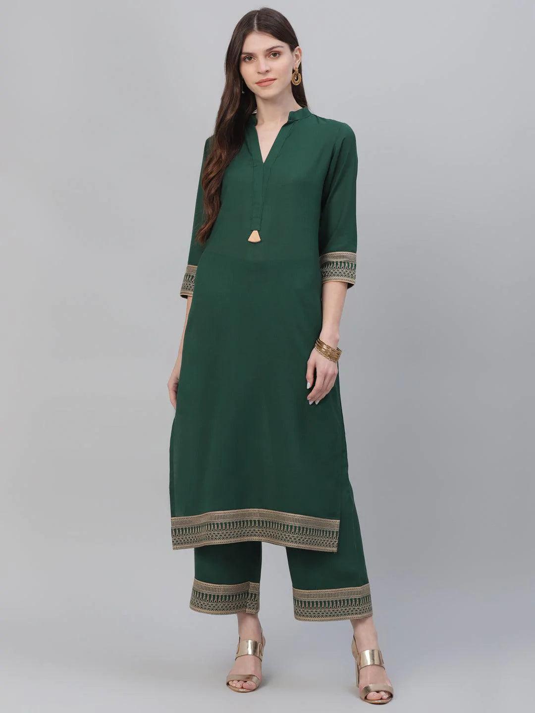 Green Solid Rayon Kurta Set