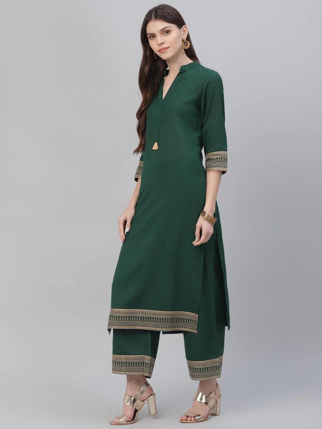 Green Solid Rayon Kurta Set