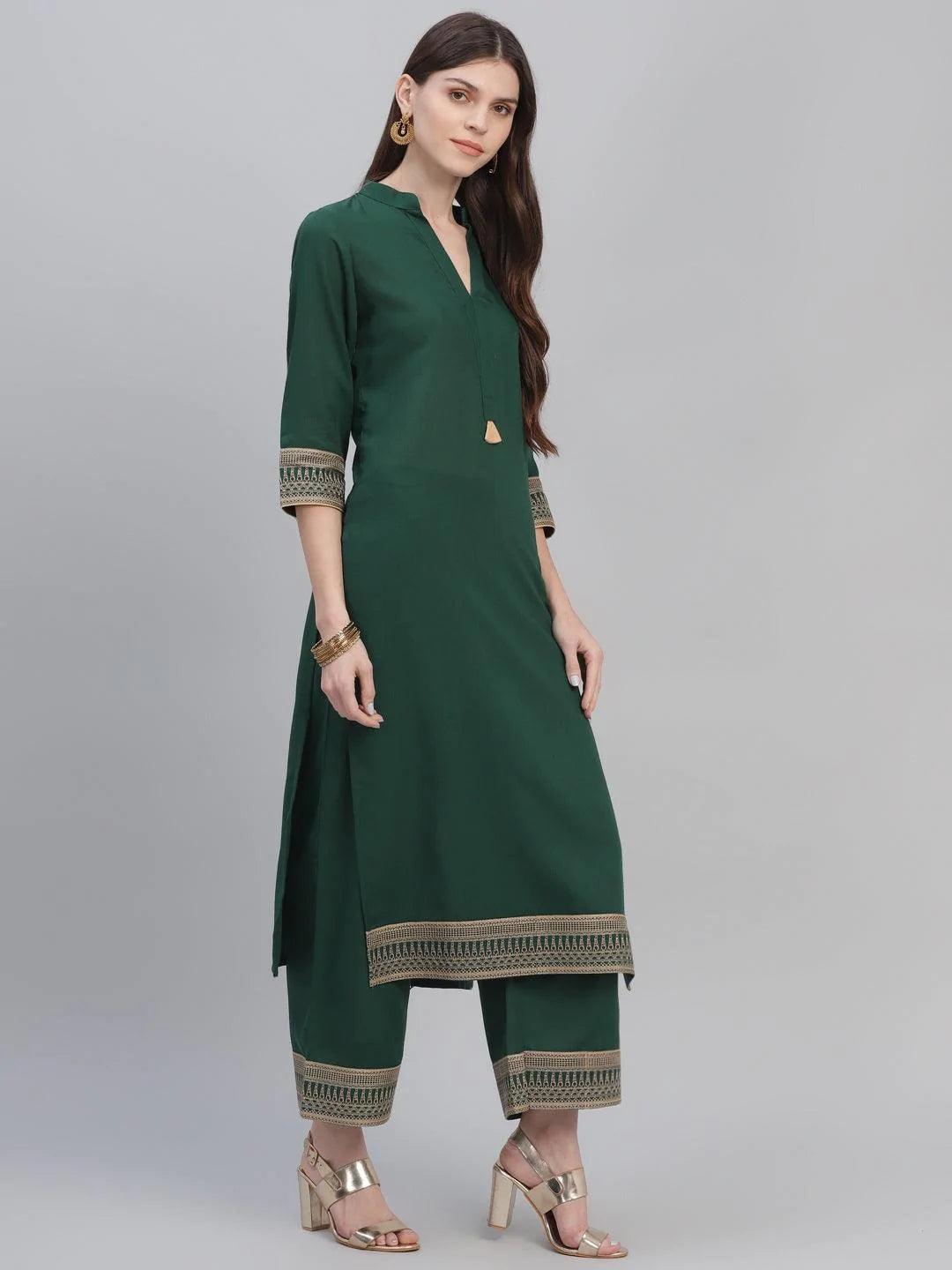 Green Solid Rayon Kurta Set