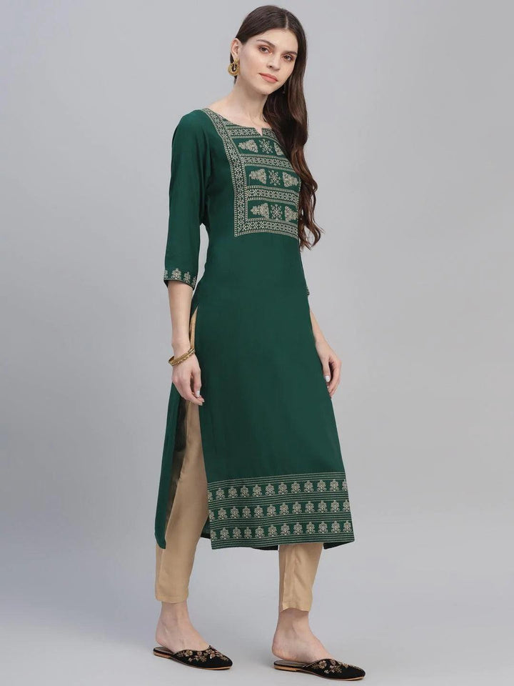 Green Embroidered Rayon Kurta Set - ShopLibas