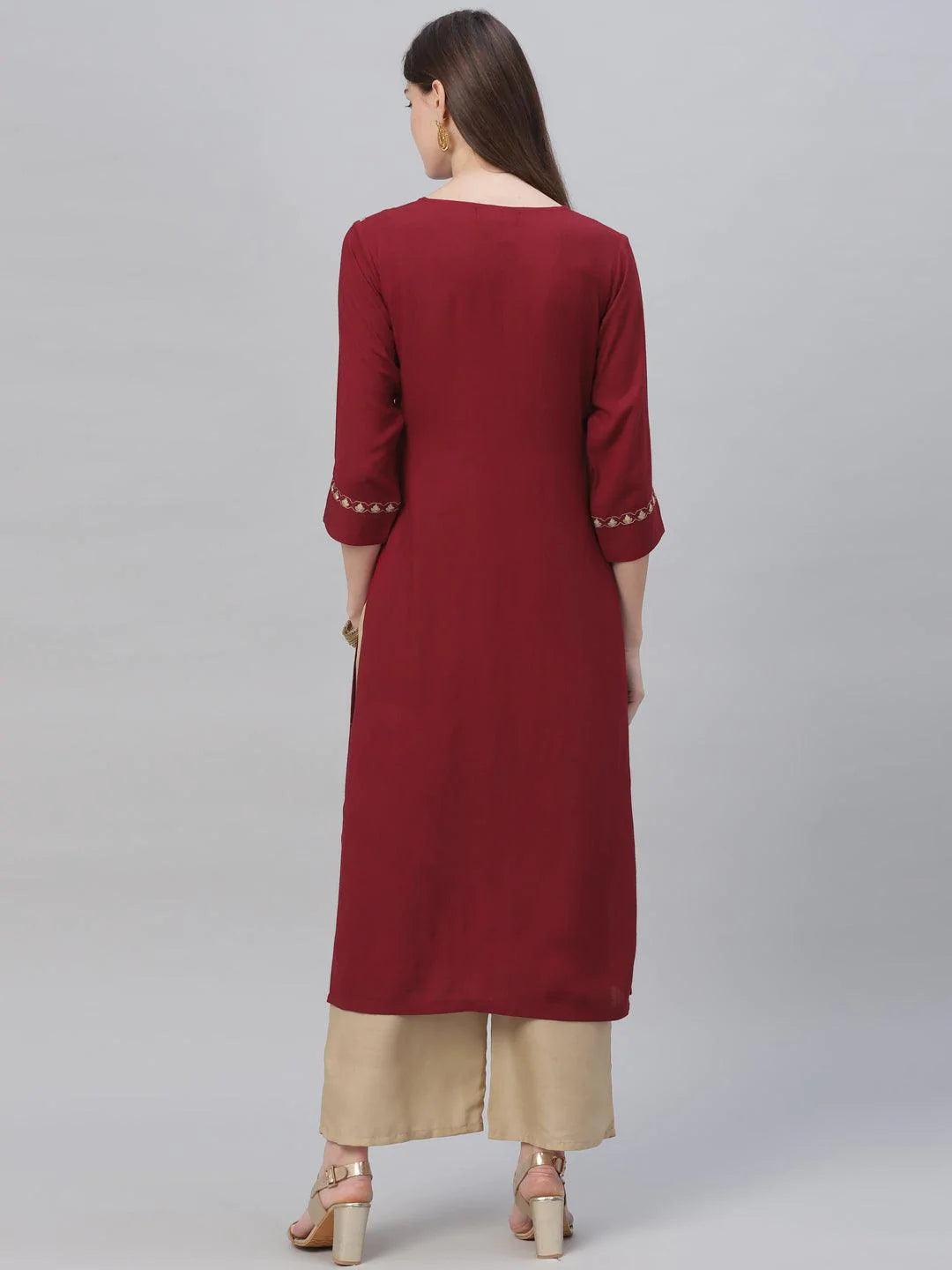 Maroon Embroidered Rayon Kurta Set - ShopLibas