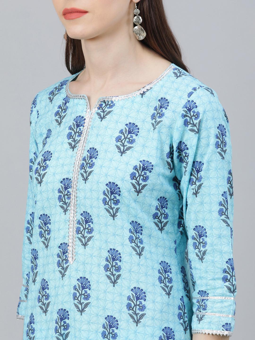 Blue Printed Cotton Suit Set - ShopLibas