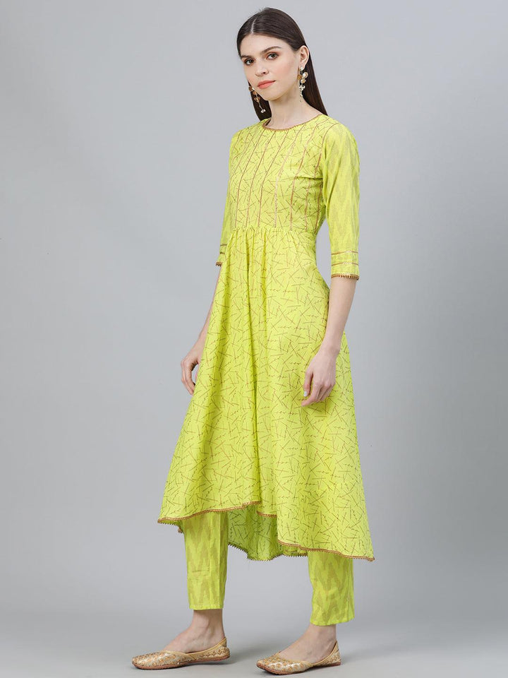 Green Printed Cotton Suit Set - ShopLibas