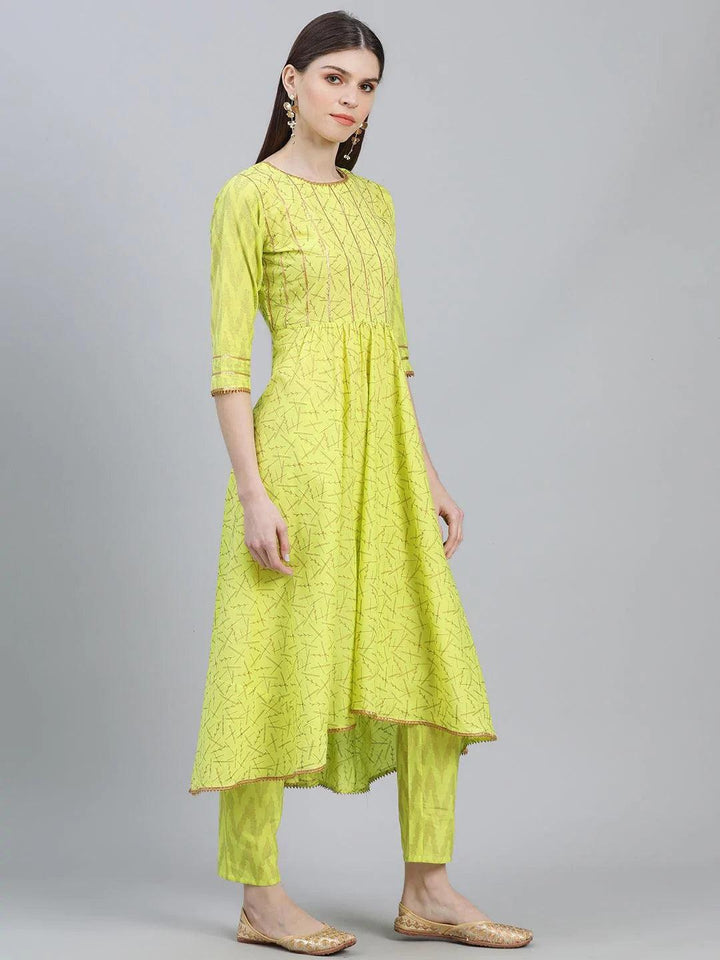 Green Printed Cotton Suit Set - ShopLibas