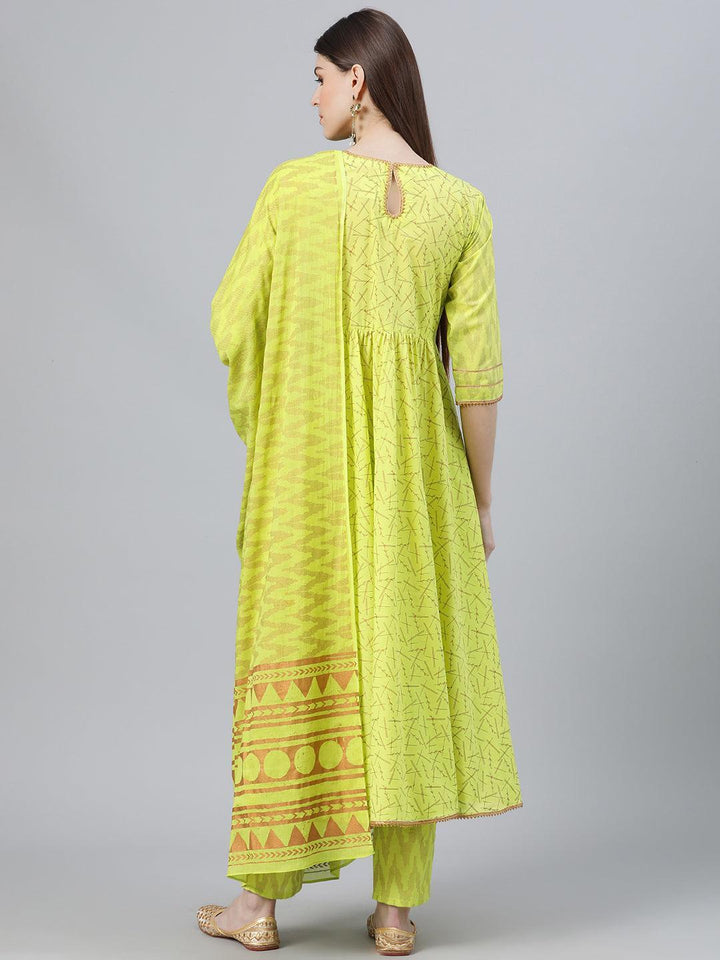 Green Printed Cotton Suit Set - ShopLibas